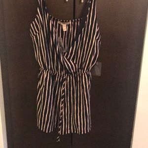 Forever 21 Navy and pink stripe surplice romper